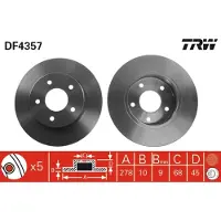 TRW Bromsskiva LUC DF4357 bak, full, 1 Stycke