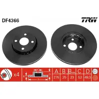 TRW Bromsskiva LUC DF4366 fram, ventilerad, 1 Stycke
