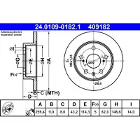 Ate Bromsskiva 24.0109-0182.1 bak, full, 1 Stycke