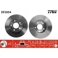 TRW Bromsskiva DF2654 fram, full, 1 Stycke