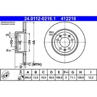 Ate Bromsskiva 24.0112-0216.1 bak, full, 1 Stycke