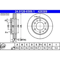Ate Bromsskiva 24.0128-0309.1 fram, ventilerad, 1 Stycke