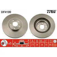 TRW Bromsskiva DF4100 fram, ventilerad, 1 Stycke