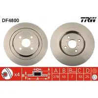 TRW Bromsskiva DF4800 bak, full, 1 Stycke