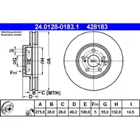 Ate Bromsskiva 24.0128-0183.1 fram, ventilerad, 1 Stycke