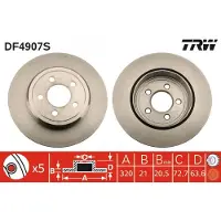TRW Bromsskiva DF4907S bak, ventilerad, 1 Stycke