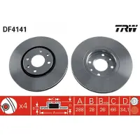 TRW Bromsskiva DF4141 fram, ventilerad, 1 Stycke