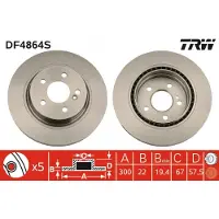 TRW Bromsskiva DF4864S bak, ventilerad, höggradigt förkolnad, 1 Stycke