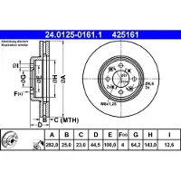 Ate Bromsskiva 24.0125-0161.1 fram, ventilerad, 1 Stycke