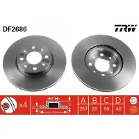 TRW Bromsskiva DF2686 fram, ventilerad, 1 Stycke