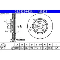 Ate Bromsskiva 24.0125-0221.1 fram, ventilerad, 1 Stycke