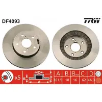 TRW Bromsskiva DF4093 fram, ventilerad, 1 Stycke
