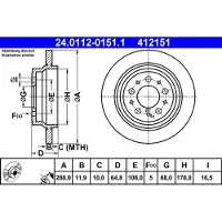 Ate Bromsskiva 24.0112-0151.1 bak, full, 1 Stycke