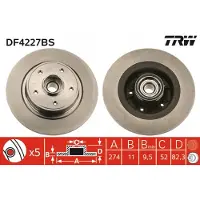 TRW Bromsskiva LUC DF4227BS bak, full, 1 Stycke