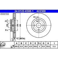 Ate Bromsskiva 24.0122-0300.1 fram, ventilerad, 1 Stycke