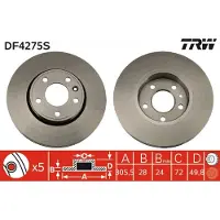 TRW Bromsskiva DF4275S fram, ventilerad, höggradigt förkolnad, 1 Stycke