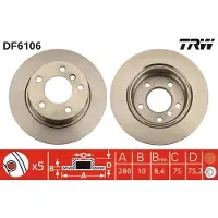TRW Bromsskiva DF6106 bak, full, 1 Stycke