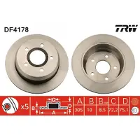 TRW Bromsskiva DF4178 bak, full, 1 Stycke