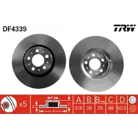 TRW Bromsskiva DF4339 fram, ventilerad, 1 Stycke