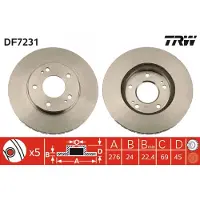 TRW Bromsskiva DF7231 fram, ventilerad, 1 Stycke