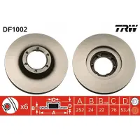 TRW Bromsskiva DF1002 fram, ventilerad, höggradigt förkolnad, 1 Stycke