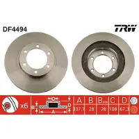 TRW Bromsskiva DF4494 fram, ventilerad, 1 Stycke