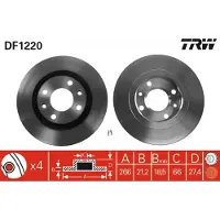 TRW Bromsskiva DF1220 fram, ventilerad, 1 Stycke