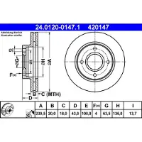 Ate Bromsskiva 24.0120-0147.1 fram, ventilerad, 1 Stycke
