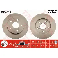 TRW Bromsskiva DF4811 bak, full, 1 Stycke