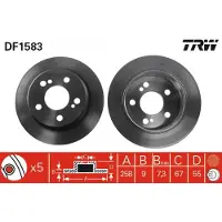 TRW Bromsskiva DF1583 bak, full, höggradigt förkolnad, 1 Stycke