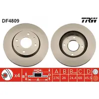 TRW Bromsskiva DF4809 fram, ventilerad, 1 Stycke
