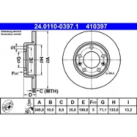 Ate Bromsskiva 24.0110-0397.1 bak, full, 1 Stycke