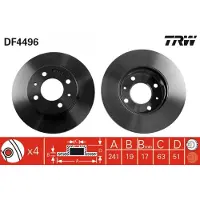 TRW Bromsskiva DF4496 fram, ventilerad, 1 Stycke