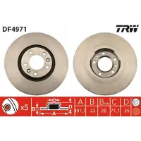 TRW Bromsskiva DF4971 bak, ventilerad, 1 Stycke