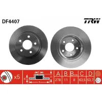 TRW Bromsskiva LUC DF4407 bak, full, 1 Stycke