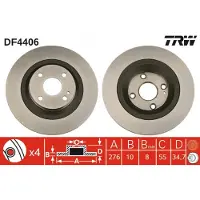 TRW Bromsskiva DF4406 bak, full, 1 Stycke