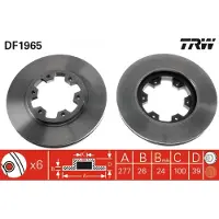 TRW Bromsskiva DF1965 fram, ventilerad, 1 Stycke
