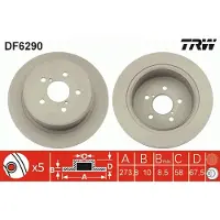 TRW Bromsskiva DF6290 bak, full, 1 Stycke