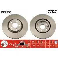 TRW Bromsskiva DF2759 fram, ventilerad, 1 Stycke