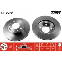 TRW Bromsskiva DF2722 fram, ventilerad, 1 Stycke