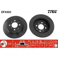 TRW Bromsskiva DF4402 bak, full, 1 Stycke