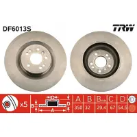 TRW Bromsskiva DF6013S fram, ventilerad, 1 Stycke