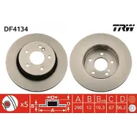 TRW Bromsskiva DF4134 bak, full, 1 Stycke