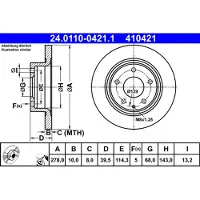 Ate Bromsskiva 24.0110-0421.1 bak, full, 1 Stycke