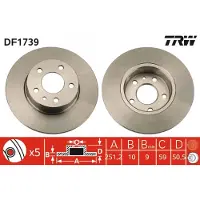 TRW Bromsskiva DF1739 bak, full, 1 Stycke