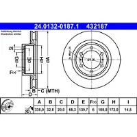 Ate Bromsskiva 24.0132-0187.1 fram, ventilerad, 1 Stycke