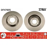 TRW Bromsskiva DF4760S fram, ventilerad, höggradigt förkolnad, 1 Stycke
