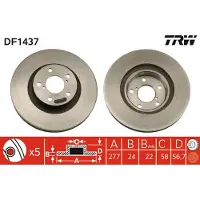 TRW Bromsskiva DF1437 fram, ventilerad, 1 Stycke