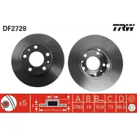 TRW Bromsskiva DF2728 fram, full, 1 Stycke