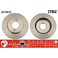 TRW Bromsskiva DF4825 fram, ventilerad, 1 Stycke